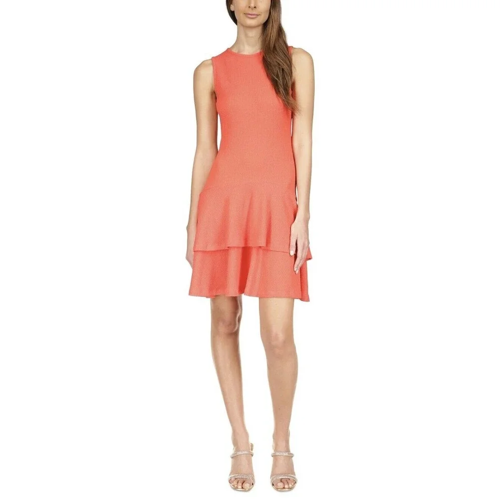 Michael Kors Mini Dress Size M Crinkle Textured Ruffle Hem‎ Sleeveless Crew Neck